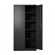 Steel Storage Cabinet , 5 Shelf Metal Storage Cabinet with 4 Adjustable Shelves and Lockable Doors （Black）