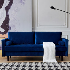 【Presale】1Set Mid-Century Modern Velvet fabric Bench Sectional Couch Sofa - Blue