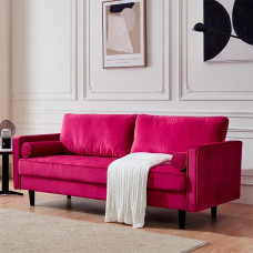 【Presale】1Set Mid-Century Modern Velvet fabric Bench Sectional Couch Sofa - Red