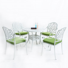 【LTL】Upland Outdoor Furniture 5-Piece Cast Aluminum Patio Dining Set with Cushions-White