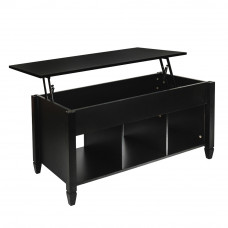 [US-W]Lift Top Coffee Table Modern Furniture Hidden Compartment And Lift Tabletop - Black