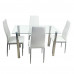 110cm Dining Table Set Tempered Glass Dining Table with 4pcs Chairs Transparent - Creamy White