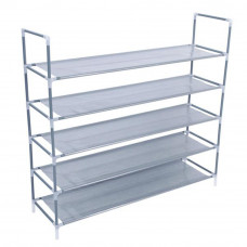 Simple Assembly 5 Tiers Non-woven Fabric Shoe Rack with Handle - Gray