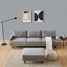 【SEA】Modern fabric sofa L shape 3 seater with ottoman-104 - Gray