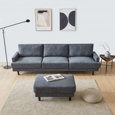 【SEA】Modern fabric sofa L shape 3 seater with ottoman-104 - Dark Gray