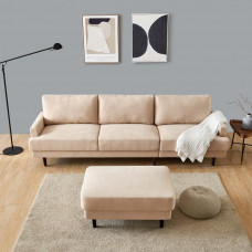 【SEA】Modern fabric sofa L shape 3 seater with ottoman - beige