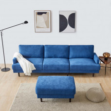 【SEA】Modern fabric sofa L shape, 3 seater with ottoman - blue