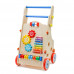 Adjustable Wooden Baby Walker Toddler Toys with Multiple Activity Toys Center - Wood color